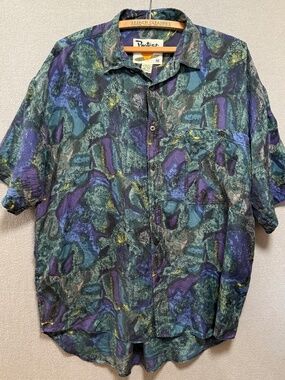 Vintage Protest 100% Silk Shirt Abstract Geometric Graphic 90s Retro Men M